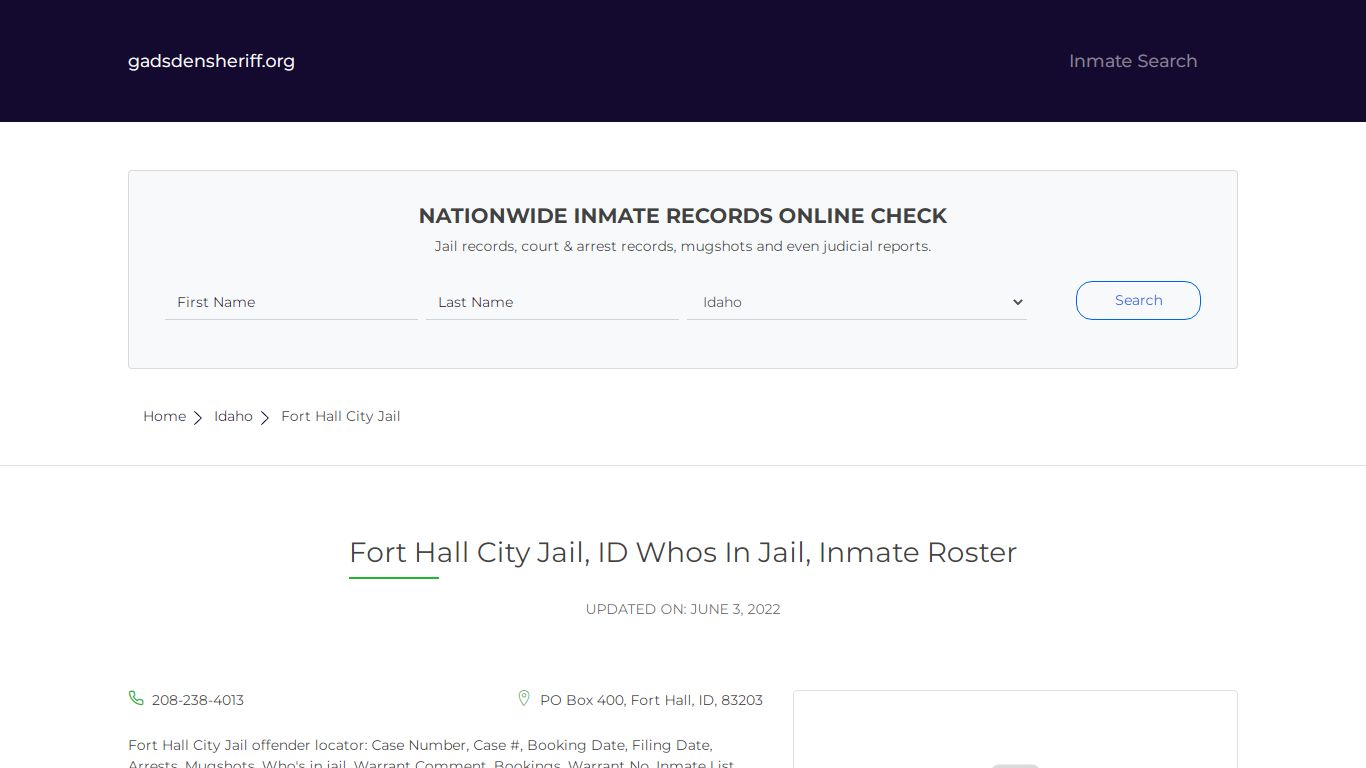 Fort Hall City Jail, ID Inmate Roster, Whos In Jail